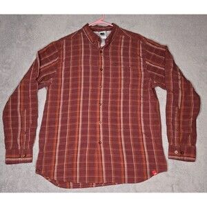 The North Face Shirt Men's Large Red Orange Plaid Long Sleeve Hiking Outdoors